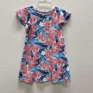 Pappagallo Girls Small 7/8 Flutter Sleeve Swing Dress Pink Blue Tropical Beach